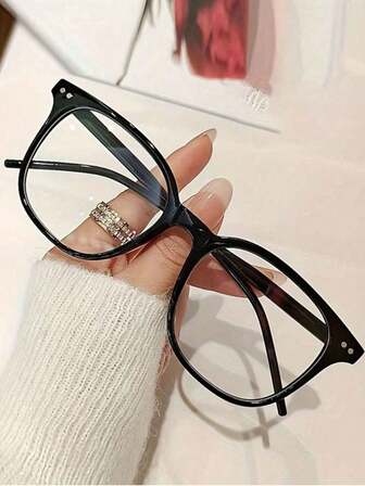 1 st. svarta fyrkantiga plastglasögon för kvinnor, amerikansk stil, lämpliga för dagligt kontor och universitetsbruk, transparenta glasögon för datorläsning, spel, TV och telefoner, mot ögontrötthet och