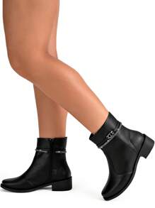 Bota Feminina Montaria Rasteira Cano Baixo Strass Lumiss - Preto - Visão 8