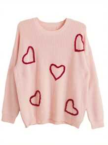 Women Matching Sweaters Heart/Letter Pattern Long Sleeve Round Neck Knit Pullover