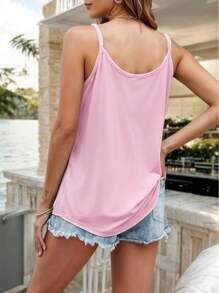 Blusa Basica Holgada con Tirantes de cuello redondo con detalle de tablones de Mujer - Rosa Pálido - Ver 2