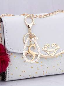 优雅珍珠镶嵌字母钥匙扣，3D字母吊坠，可拆卸珍珠链，时尚合金钥匙圈，背包挂饰，汽车钥匙链，适合女性日常使用，情侣礼物，经典简约钥匙扣，装饰品，包包配件，送给朋友、家人、爱人、女友的绝佳礼物，重要场合，节日纪念品 - 彩色 - 查看 4