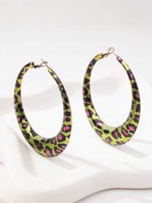 1 对优雅性感的女士耳环，金属粗环带动物豹纹图案，适合派对、节日和日常佩戴 - 豹紋耳環 - 查看 7