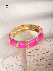 1pc Fuchsia Drip Oil Geometric Open Bangle Bracelet, Suitable For Daily, Gathering And Vacation - Hot Pink - View 16