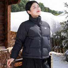 New Balance 女款绗缝外套，休闲运动风，简约设计，舒适保暖，防风，立领，AWJ44306BK - 黑色 - 查看 4