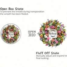 Spring Summer Wreath For Front Door, 18 Inch Artificial Berries And Colorful Flower Wreath With Welcome Sign, Spring/ Summer Greenery Wreath For Front Door Wall Window Festival DecorMother's Day Easter