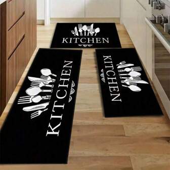 1 件黑色餐具垫 - 适用于厨房、浴室、客厅、卧室和入口地板 - 防滑、防水且易于清洁