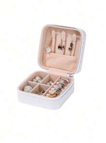 1 件 PU 珠宝收纳盒，便携式珠宝收纳盒，梳妆台化妆托盘，可折叠多层旅行珠宝展示盒，珠宝礼品盒，简约翻盖，容量大，适用于戒指、项链、耳环、手表、口红等卧室配件、户外旅行用品，带安全纽扣封口，优雅的国际风格，适合旅行和家庭使用，是送给女孩的理想礼物