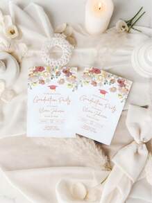 1pc/12pcs/36pcs- Custom Graduation Party Invitation Card, Wildflower Graduation Announcement Invitation, Custom Name Pink Flower Graduation Party Invitation Card, High Quality Custom Engagement Graduation Birthday Card, Personalized, Unique Gift For Graduation Party Invitation Card Gift The Ideal Gift For Woman/Man - Multicolor - View 5