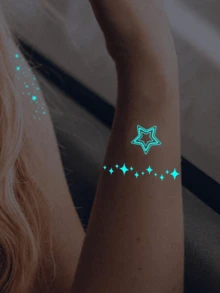 1 件夜光和白墨水夜光原创身体艺术临时纹身贴纸，闪亮星眼设计，闪亮面部和身体防水假纹身，持续 2-5 天，遮盖疤痕，适用于手臂、手腕、肩膀、腿、腰部、颈部、手、胸部、大腿、手指、派对和生日惊喜礼物 - 彩色 - 查看 4