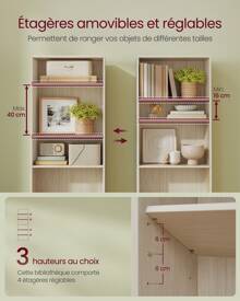 VASAGLE Bibliothèque, Étagère sur 6 Niveaux, Meuble de Rangement Ouvert, Étagère, 24 x 60 x 178,5 cm, pour Salon, Bureau, Salle à Manger, Beige Naturel - Blanc - Voir 2