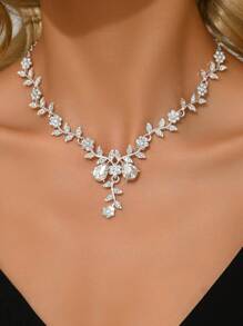 1 件优雅花卉流苏项链，镶嵌闪亮水钻，适合日常佩戴和婚礼/派对配饰 - 彩色 - 查看 12