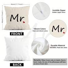 2pcs 45cmx45cm Mr & Mrs Single Sided Printed Throw Pillow Case Set - Multicolor - View 2