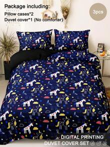 3 件套星云独角兽羽绒被套（1 个羽绒被套 + 2 个枕套，不含填充物），卡通，可爱，有趣，日常使用，涤纶纤维柔软亲肤，全年卧室使用