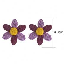2pcs Set Fashionable Six-Petal Flower Rattan Braided Earrings, Beach Resort Style Accessories For Women