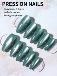 Bộ 24 miếng dán móng tay acrylic hình hạnh nhân bóng bẩy kiểu mắt mèo Y2K, thiết kế hình hạnh nhân, vừa vặn hoàn hảo với móng giả, bao gồm: 1 miếng gel dẻo và 1 dũa móng, móng mắt mèo màu hồng nhạt, phù hợp cho phụ nữ và các cô gái sử dụng hàng ngày hoặc trong các bữa tiệc. - Màu xanh bạc hà - Xem 2