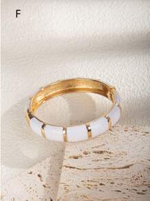 1pc Fashion Personalized Feeling White Dripping Oil Elastic Bangle, Suitable For Daily Wear, Party Gifts