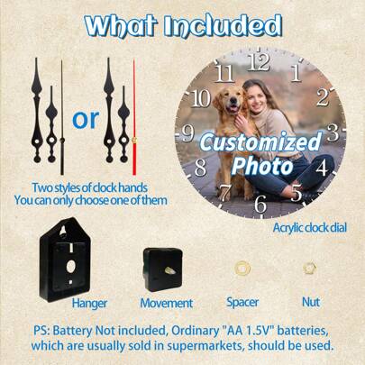 Relógio de Parede Personalizável de 20cm - Relógio de Foto Personalizado Adequado para Casamento, Dia dos Namorados, Páscoa, Dia de Ação de Graças e Ano Novo - Relógio de Madeira Decorativo (Baterias Não Inclusas)