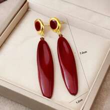 1 Pair Asymmetrical Burgundy Elegant Luxurious Water Drop Design Earrings - Burgundy - View 4