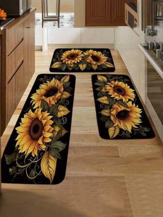 1 st köksmatta med solrosmönster, modern lantlig stil, absorberande snabbtorkande köksmatta, festmatta för heminredning, dörrmatta för inomhusbruk, tjock köksmatta, halkfri köksmatta, lätt att rengöra dörrmatta, lämplig för vardagsrum, matsal, kök, diskho, inomhusentré, fest, helgdag, sammankomst, present, bankett
