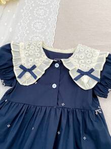 Summer New Arrival Girls Embroidery Bow Lace Sweet Dress