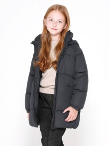 SOLOCOTE Tween Girl Lightweight Patch Detail Hooded Padded Coat