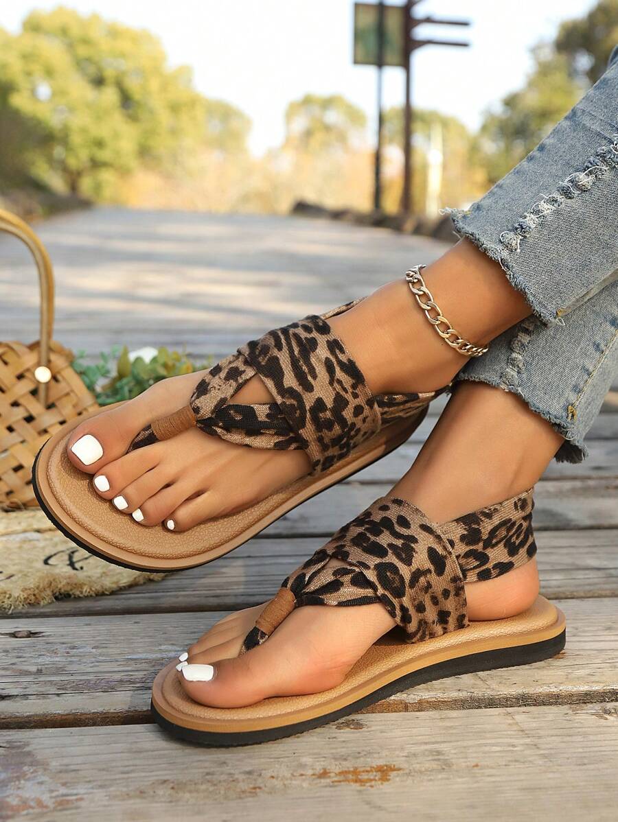 Wide Fit Yoga Shoes Women's Platform Espadrilles Slippers, Lightweight Open Toe Non Slip Beach Slides Shoes, Casual Outdoor Sandals Leopard Print Flip Flops,Spring Summer Outfits - Multicolor - View 1