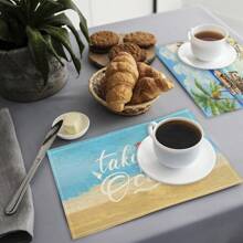1pc/4pcs/6pcs Summer Decorative Placemats, Bicycle, Starfish, Coconut Tree, Letter Linen Placemats, Dirt-Resistant Placemats, Suitable For Home, Restaurant, Dining Table Decor, Household Supplies
