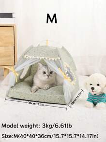 1 pieza Tienda para mascotas con estampado floral, diseño delgado y transpirable lavable, adecuado para gatos y perros pequeños, se puede usar tanto en interiores como en exteriores, para todo el año