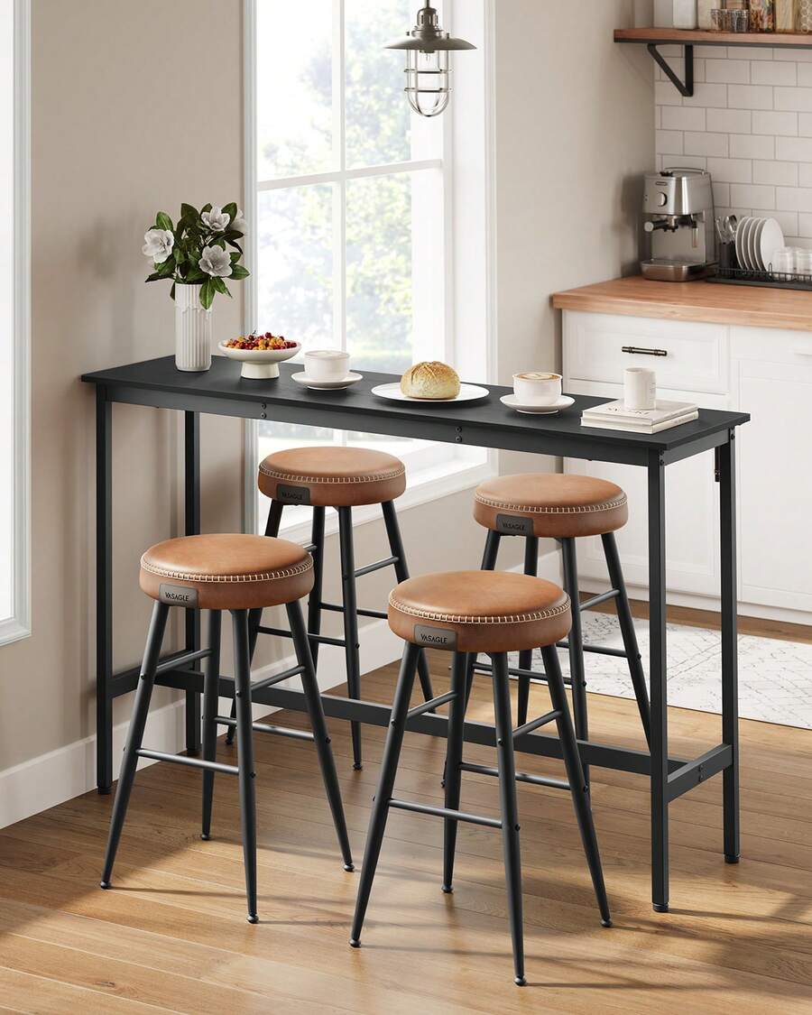 VASAGLE Bar Table, Narrow Long Bar Table, Kitchen Dining Table, High Pub Table, Sturdy Metal Frame, Industrial Design, 15.7 X 55.1 X 35.4 Inches - Black - View 1