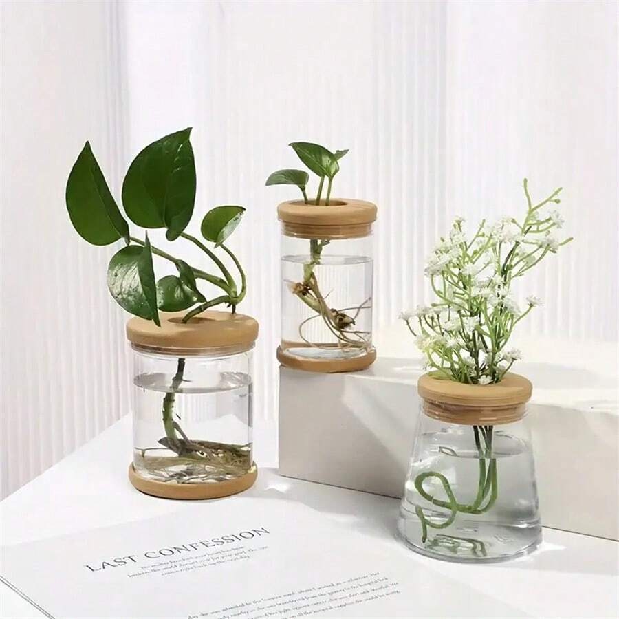 Conjunto de macetas hidroponicas con forma asimétrica, contenedor aeroponico con tapa transparente y sistema de riego para jardinería interior