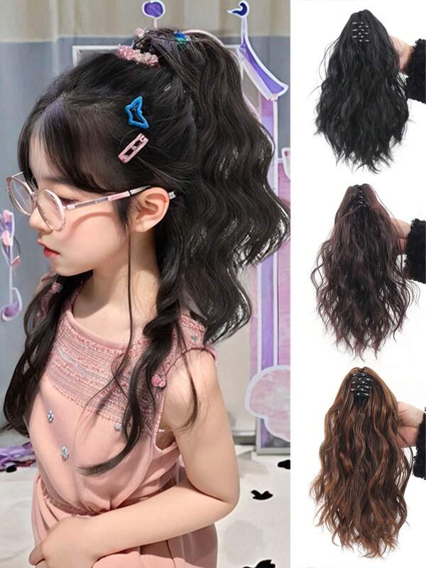 Children's Synthetic Clip In Ponytail Extensions10 Inch Small Scratch Water Ripple Ponytail Wig, Suitable For Daily Wear