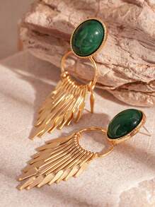 1 Cặp bông tai hình bầu dục tua rua bằng nhựa và kim loại cổ điển, thích hợp để đeo hàng ngày và hẹn hò - Nhiều màu - Xem 2