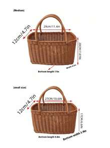 1pc Outdoor Picnic Basket, Wicker Imitation Woven Shopping Basket, Outdoor Fruit Basket, Gift Basket, Vegetable Basket, Handheld Basket, Made Of Anti-Rattan PP Material