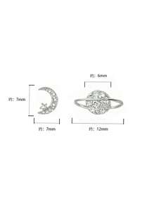 1 Pair 925 Sterling Silver Asymmetric Moon & Star Stud Earrings, Unique Personalized Design Small Earrings, Suitable For Party Events, Holiday Gifts