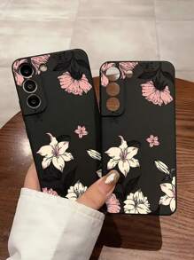 花朵手机壳 1 件手绘简约百合花线条艺术复古图案柔软防滑手机壳，适合 //Redmi//OPPO/Honor 防水防震防摔防刮