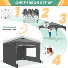CAROMA Pavilion 3x3 Waterproof Stable Winterproof Folding Pavilion Party Tent Garden Pavilion, 3 Side Panels, Pop Up Pavilion Foldable For Camping, Festivals, Gardens, Beaches, Shop With 4 Sandbags, White - Xám - Xem 4