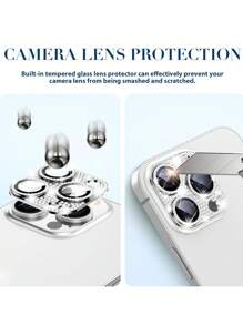 兼容 16 Pro Max 和 16 Pro 相机镜头保护膜，闪亮金属盖玻璃镜头屏幕保护膜配件兼容 16 Promax - 16Pro 生日、家人、朋友的礼物闪亮水晶，镜头保护膜，手机配件防水防震防摔防摔防刮防指纹全覆盖 - 銀色 - 查看 2