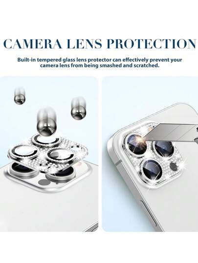 Compatible With IPhone 16 Pro Max And 16 Pro Camera Lens Protector, Shiny Metal Cover Glass Lens Screen Protector Accessory Compatible With Iphone 16 Promax - 16Pro Gift For Birthday, Family, Friends Sparkling Crystal, Lens Protector, Phone Accessories