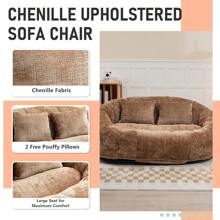 Chenille Lazy Sofa, 2 Seat Bean Bag Sofa Chair, Durable Soft Comfort Recliner, Lazy Loveseat Sofa Bed, Includes 2 Pillows, Indoor/Outdoor Use, No Assembly Required, Suitable For Living Room, Bedroom, Dormitory And Apartment(Coffee) - 咖啡棕 - 查看 2