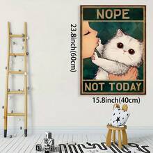 Framed 1pc Framed Canvas Wall Art - "Nope, Not Today" Funny Cat Poster With Wooden Frame, Ready-To-Hang Humorous Pet Lover Gift For Home Decor, Humorous Artwork | Whimsical Decor | Canvas Print - Framed - View 3