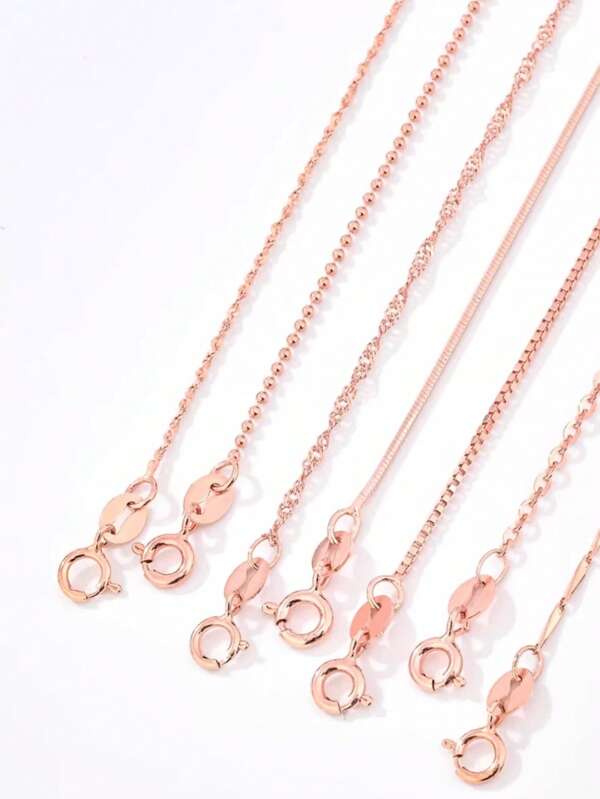 1 pieza Collar de cadena corta de plata de ley 925 con forma de O color oro rosa de moda, cadena lisa sin colgante, apto para el Día de la Madre, aniversario y días festivos