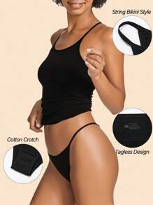 6 Pack Cotton Underwear For Women Plus Size String Bikini Panties Low Waist Cheeky High Cut Stretch Ladies Briefs S-XXL - Nhiều màu - Xem 3