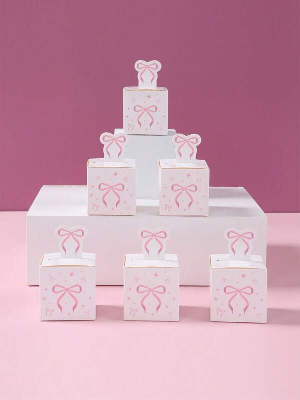 24pcs Bow Gift Boxes, Pink Bow Pattern Gift Boxes, Bow Themed Party Surprise Gift Boxes, Birthday Holiday Party Gift Packaging Supplies, Wedding Bride Favor Boxes, Gender Reveal Party Boxes, Ladies Party Gift Packaging Boxes, Kitchen Packaging Supplies, Party Favors