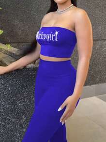 Rhinestone Decor Sleeveless Sexy Cropped Top And Pants Two Pieces Outfits, Casual Sports Fashionable Sets For Women, Spring And Summer - 藍色 - 查看 4