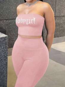 Women's Sleeveless Rhinestone Decor Sexy Cropped Top And Pants Sports & Casual Fashion Two Pieces Outfits, For Spring/Summer