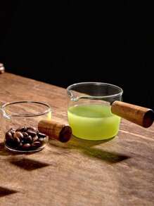 50/100ml Glass Espresso Measuring Cup With Tropical Wood Handle Graduated Markings For Coffee Shops Kitchen Drinkware Clear Glass Milk Cup Heat Resistant Wood Handle Double Spout Espresso Measure Mug Barista Accessories