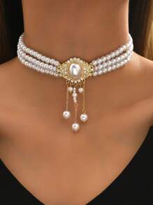 1pc Faux Pearl Multi-Layer Necklace, Suitable For Daily Wear - White - View 1