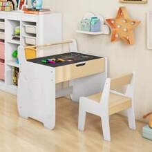 Kids Table And Chair Set Wooden Activity Desk And Chair Set-White - White - View 2