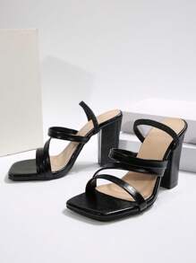 Giày sandal cao gót đế dày kiểu La Mã mũi vuông đa năng mới cho mùa Xuân/Hè, sandal cao gót buộc dây cổ điển dành cho nữ. - màu đen - Xem 9