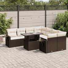 Salon de jardin avec coussins 9 pièces en résine tressée marron